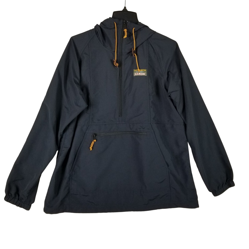LL Bean Mountain Classic Anorak Women Large Navy Blue Hooded Windbreaker 501345